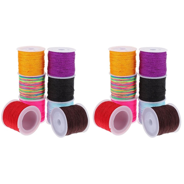 Sfoara impletita din nylon, set 16 role, multicolor, 5x4.2cm, accesorii pentru bratari