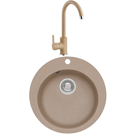 Set chiuveta Alveus Victoria 10, material compozit, diametru 505 mm, adancime cuva 190 mm + Baterie Nela, 510 mm, Bej