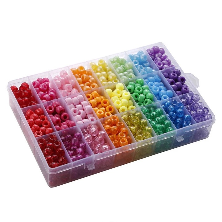 Set 1200 bucati margele rotunde din plastic multicolore pentru bijuterii, accesorii bratari, 0.9x0.6x0.6cm