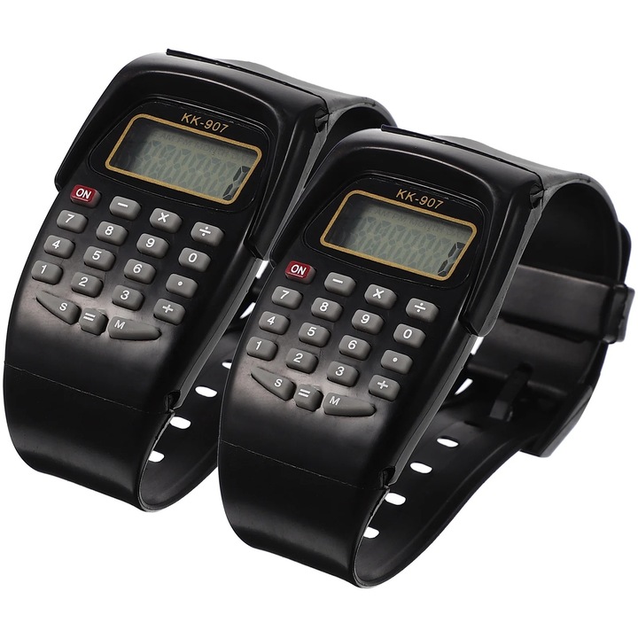 Ceas tip calculator pentru copii, set 2 bucati, design creativ, negru, 22.5x1.2x3.3cm