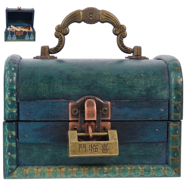 Cutie de bijuterii vintage din lemn, multicolor, 11.80x8.20x8.00cm, pentru femei