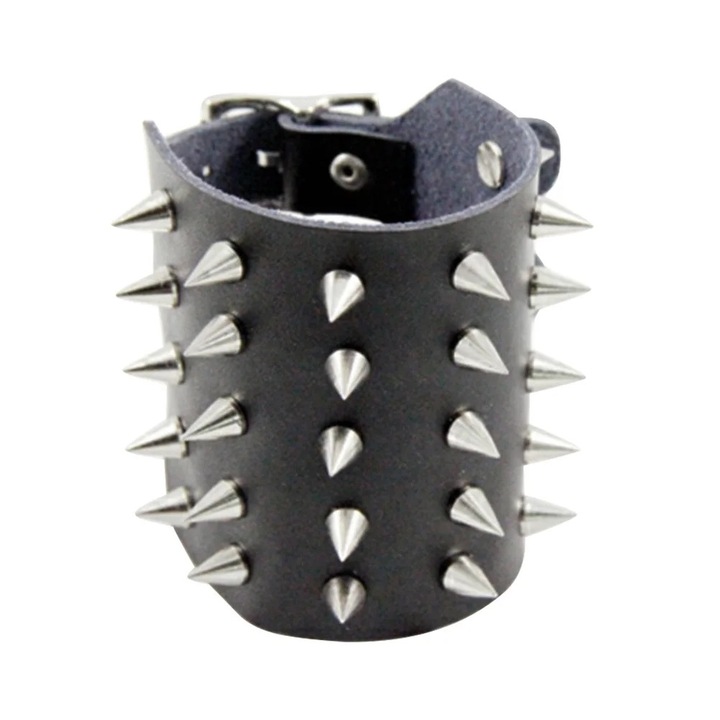Bratara din piele neagra, design punk, dimensiuni 26x7.6x0.5cm, ajustabila, pentru femei
