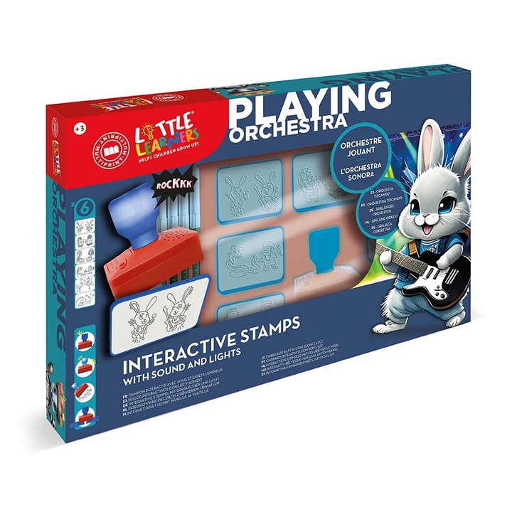 Образователен комплект Multiprint, 6 печата със звуци на музикални инструменти, 18 флумастера