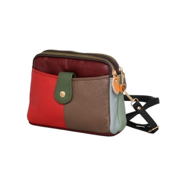 Geanta de mana 11602, 19/14/6 cm, Piele naturala, Multicolor