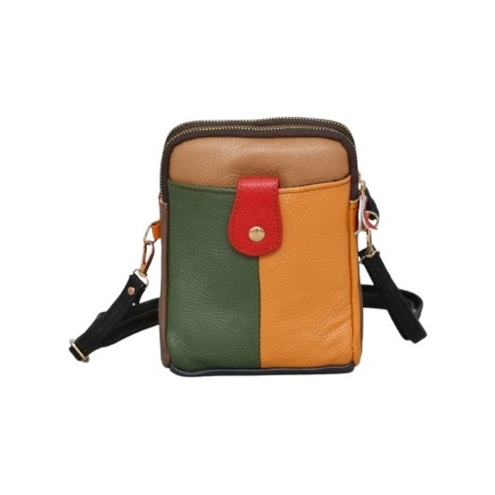 Geanta de mana 1601, 15/18/5 cm, Piele naturala, Multicolora