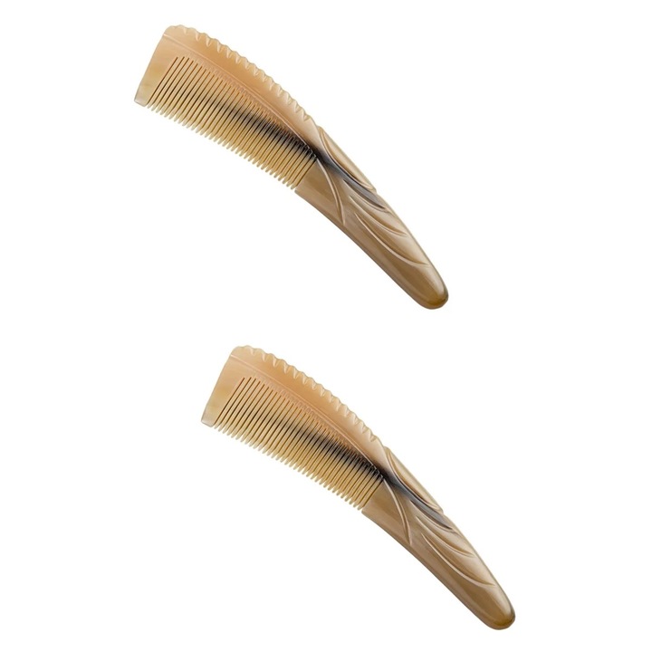 Pieptene din corn de bou, set 2 buc, multicolor, pentru masaj scalp, 16x5x1cm