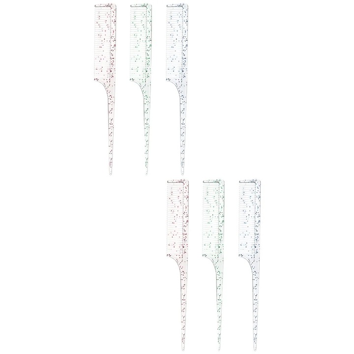 Pieptene de coafura, 6 bucati, plastic, multicolor, 22.40x2.60x0.20cm