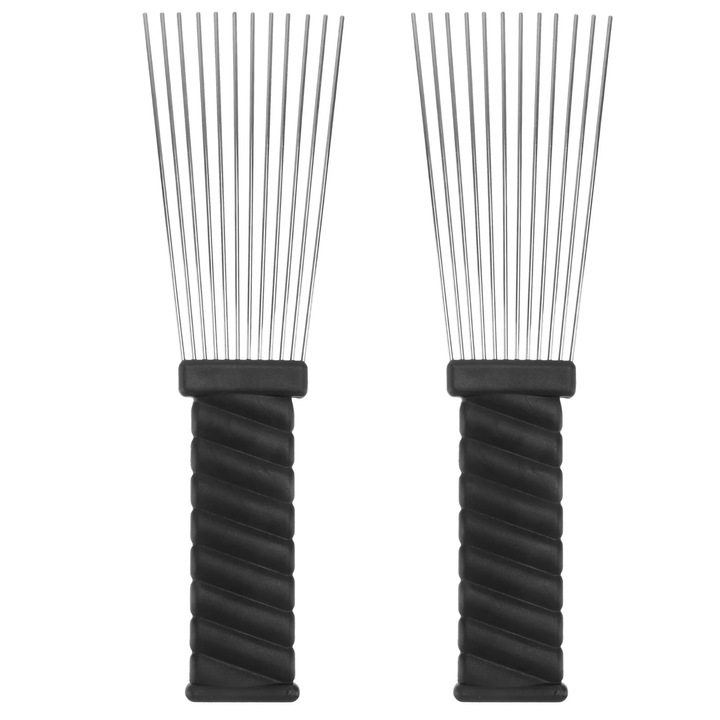 Set 2 piepteni pentru par, plastic si metal, 23x7x1cm, negru