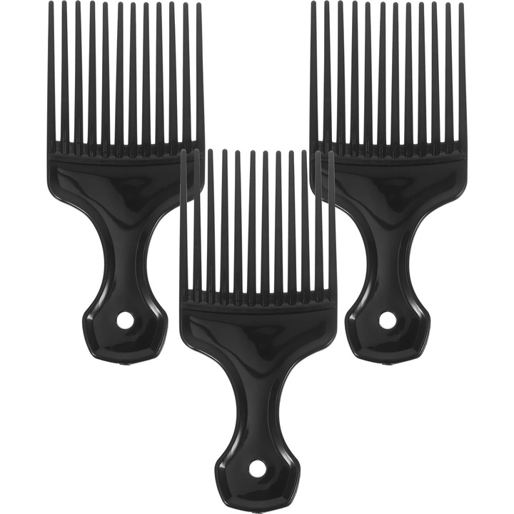 Pieptene detangling, 3 bucati, negru, 15.6x6.8cm, pentru par lung si des, utilizare zilnica