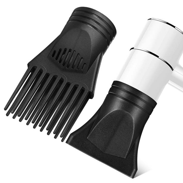 Accesorii pentru uscator de par YANYXR BCS2926159, duze concentrator si difuzor pieptene universale, negru, set 2 buc