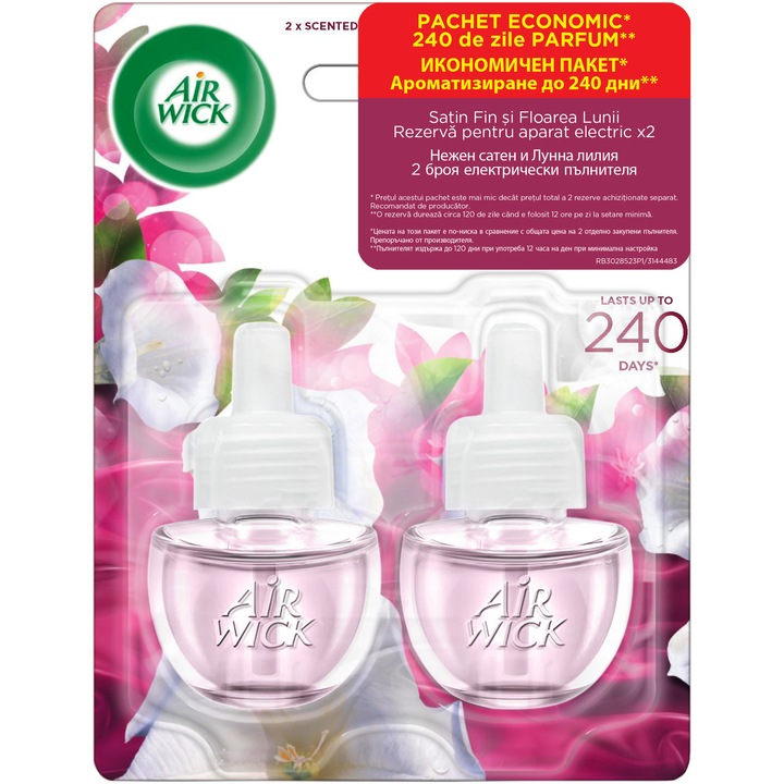 Резерва за електрически ароматизатор за стая Air Wick, Fine satin and moon flower, 2x19 мл
