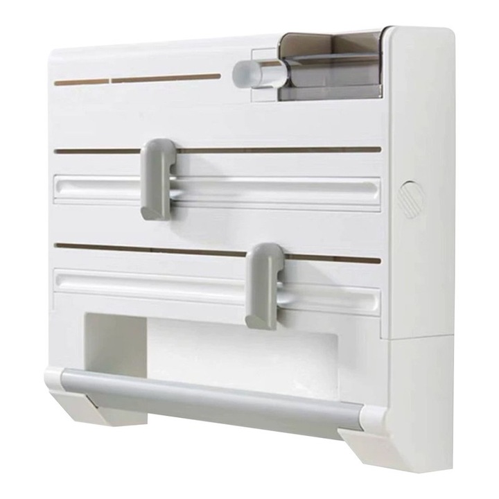 Dispenser multifunctional CooTooLa, suport pentru folie si prosoape de hartie, montare pe perete, alb