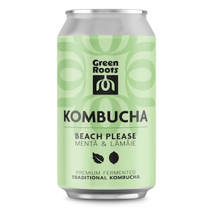 Bautura racoritoare Kombucha Green Roots, BEACH PLEASE - Menta & Lamaie, bautura fermentata, 0.33 l