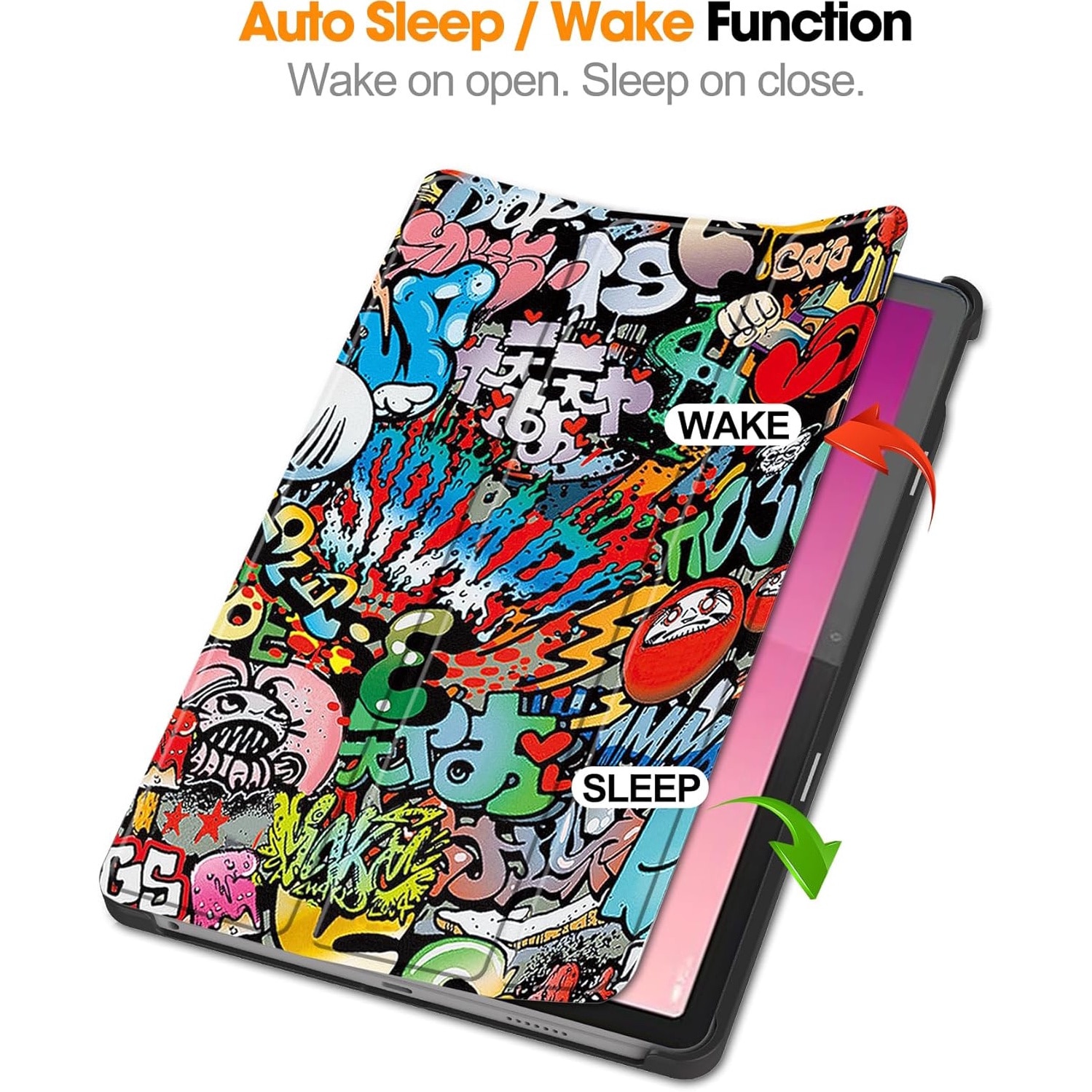 Husa pentru tableta Lenovo Tab P12 12.7 inch functie sleep/wake-up Ultralight de tip stand graffiti