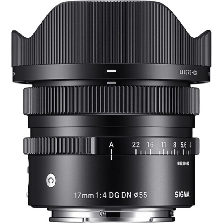 Obiectiv Sigma 17mm F4 DG DN, ultra-larg, compact, metalic, 64x48.8mm, 225g
