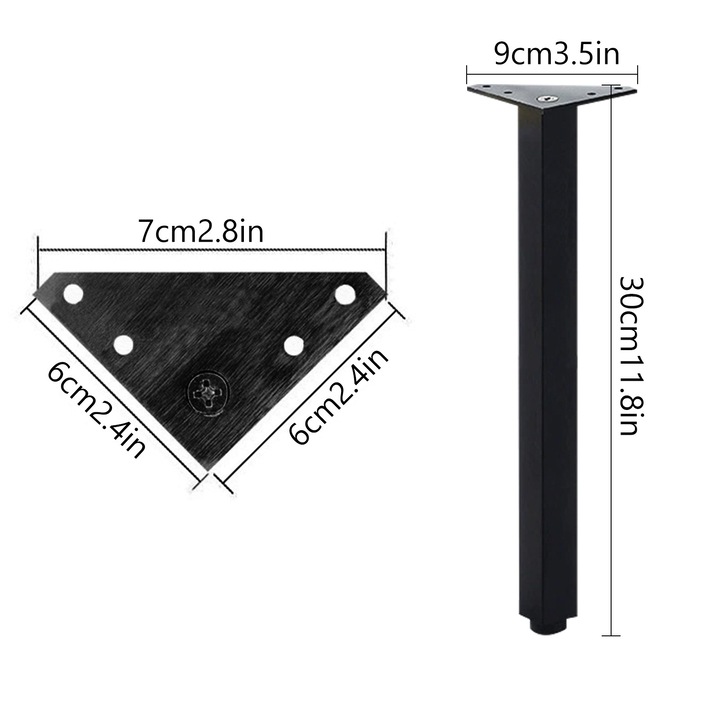 Set 4 Picioare Reglabile pentru Mobila, CooTooLa®, Aluminiu, Negru, 30cm