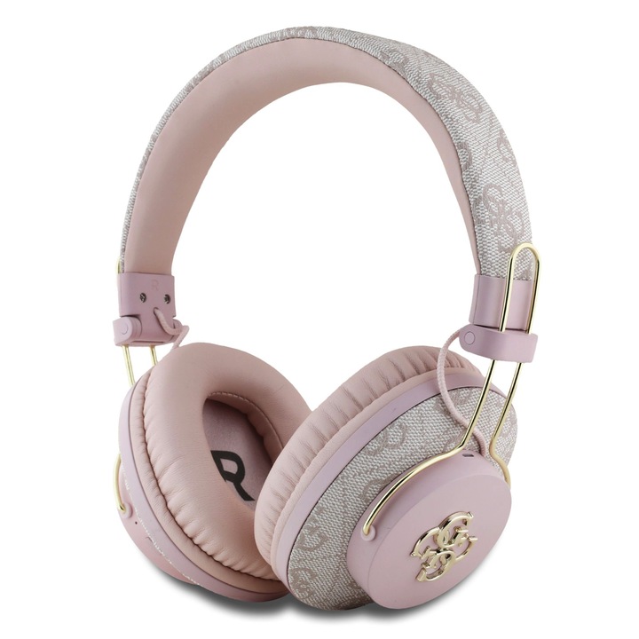 Слушалки Bluetooth HF Guess GUBHS72P4FC4MP PU 4G Metal Logo ENC Headphone, розови