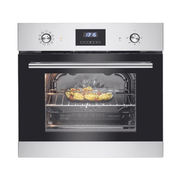 Cuptor electric incorporabil Bomann, latime 59.5 cm, capacitate 56 litri, consum redus, clasa energetica A, convectie comutabila, temperatura ajustabila max. 250°C​​​​​​​, functie grill, timer, display LED, iluminare interioara, inox