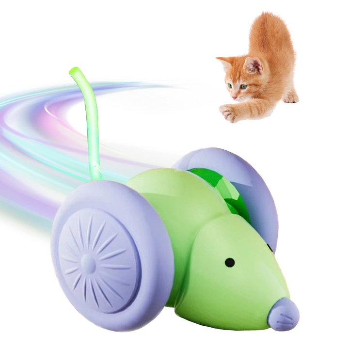 Jucarie Interactiva-Inteligenta Pentru Pisici si Caini, Zennic® SmartMouse, Stimularea Inteligentei si a Reflexelor, Mecanism de Auto-Activare, Lumini LED, Reincarcabil, Materiale Durabile, Adaptat la suprafete dificile