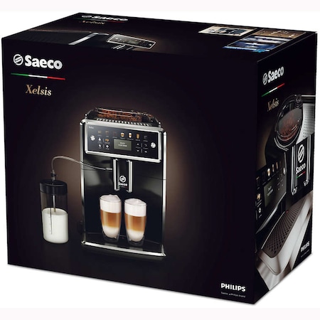 Espressor automat Saeco Xelsis SM7580/00, Sistem Latteduo, 12 selectii, 5 setari intensitate, Rasnita ceramica cu 12 trepte, AquaClean, Afisaj LCD, Negru