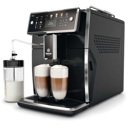 Espressor automat Saeco Xelsis SM7580/00, Sistem Latteduo, 12 selectii, 5 setari intensitate, Rasnita ceramica cu 12 trepte, AquaClean, Afisaj LCD, Negru