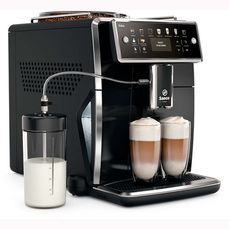 Espressor automat Saeco Xelsis SM7580/00, Sistem Latteduo, 12 selectii, 5 setari intensitate, Rasnita ceramica cu 12 trepte, AquaClean, Afisaj LCD, Negru