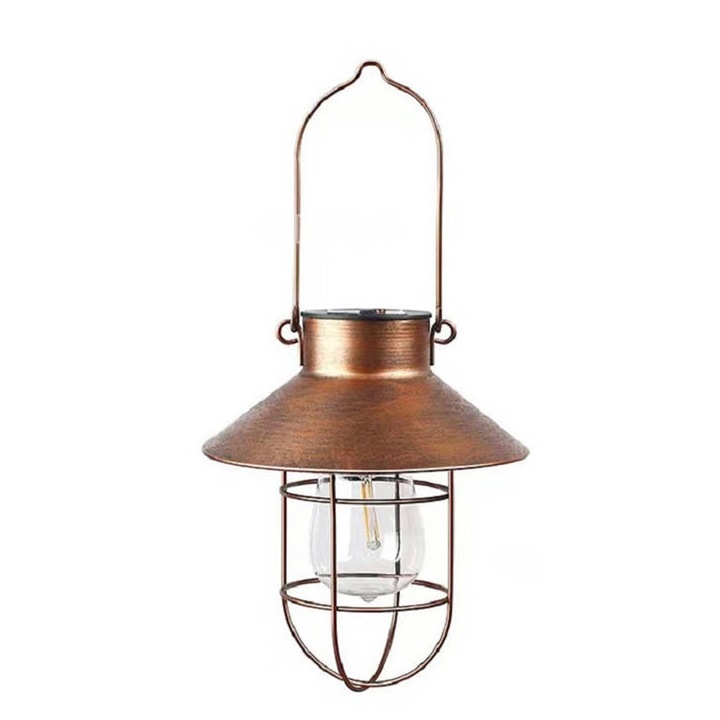 Lampa solara decorativa din fier forjat, Enforose, design vintage, neagra si cupru antic, utilizare in gradina, camping, 6-12 ore iluminare continua