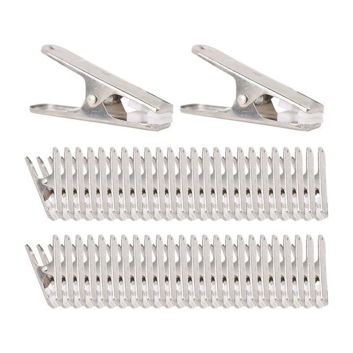 Set 50 carlige rufe, CooTooLa®, Multifunctional, Usor de transportat, din otel inoxidabil, 3 x 6 cm, Argintiu