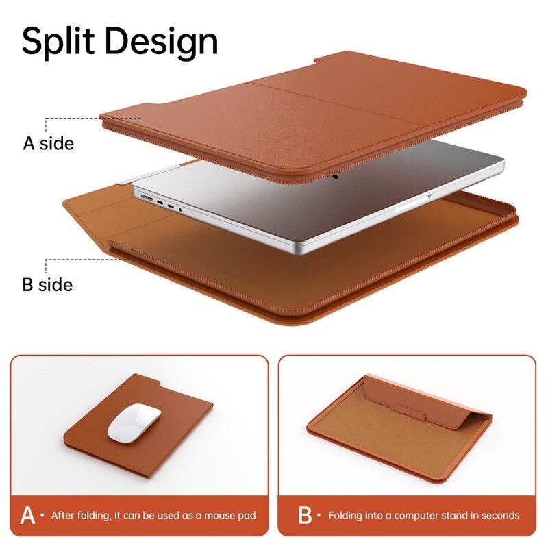 Geanta pentru laptop, 13 inch, separabila, cu suport, Maro, 39x29x25cm