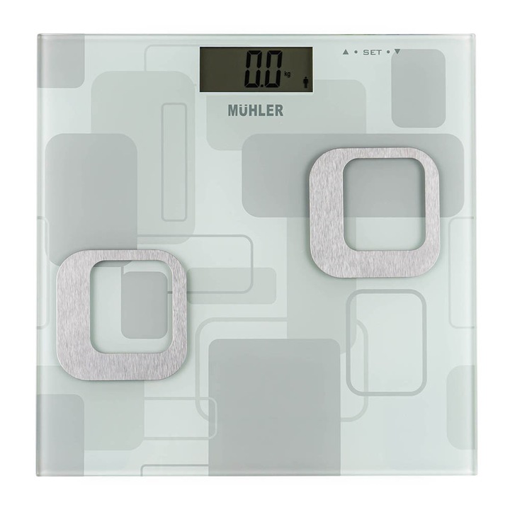 Кантар Muhler MSC-3033, 5-180 kg, Измерване на тегло, телесни мазнини, хидратиране, тегло на костите, LCD дисплея, Сив