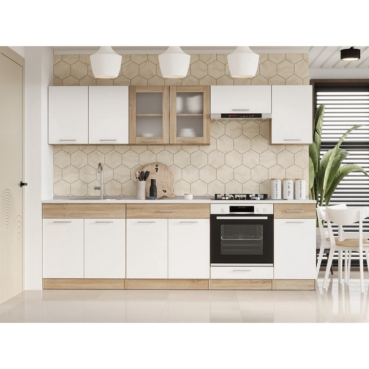 Комплект мебели за кухня, ЕКО № 5, Еверест Мебел, 260х198х60 см, Дъб Сонома/Алба