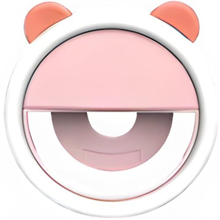 SDEPOT® mini körkörös lámpa, narancssárga panda fülekkel, telefoncsipesszel, USB töltéssel, 28 LED-del, 3 fényfázissal és tükörrel