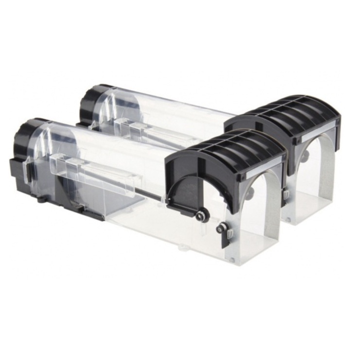 Set 2 capcane pentru soareci, plastic, 32x8,5x8,5 cm, non-toxic, reutilizabila, negru/transparent