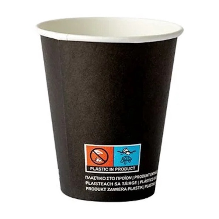 Készlet 50 fekete pohár, karton PE-vel, 180ml/6oz