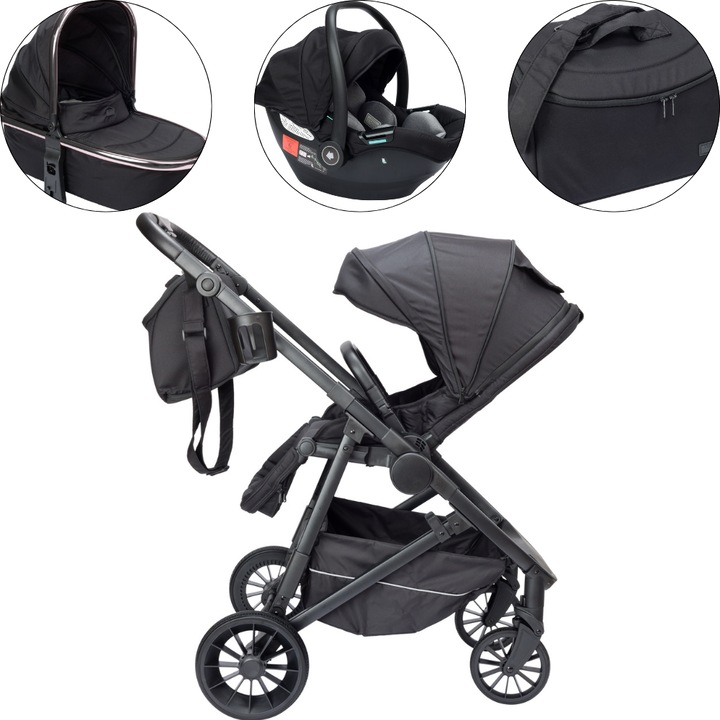 Carucior premium 3 in 1 Velvet Mystical – Landou + Scaun auto + Accesorii incluse (Geanta, suport pahar, plasa anti-insecte), Scaun reversibil, Complet reglabil, Design elegant, Cadru aluminiu, Roti fara aer, De la 0 la 22 kg, VelvetKidS