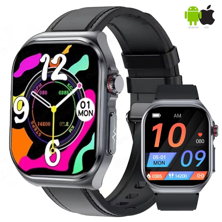 ZENARK, MED 11 PRO SmartWatch, Ultra 4K AMOLED képernyő, vércukorszint monitorozás, EKG, pulzusszám, alvás, véroxigén, testhőmérséklet, vérnyomás, légzés, húgysav, vérzsír, WhatsApp értesítések, e-mail, +130 sport, fekete