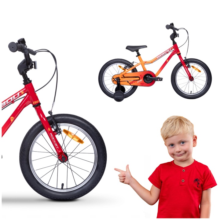 Bicicleta copii, Tabou, Rosu, 20 inch, Cu pedale, Protectie pentru lant, Pentru baieti, Greutate 8, 5 kg, Inaltime recomandata 100-120 cm, Sistem de franare v-frana, Fixa, Varsta 6 ani