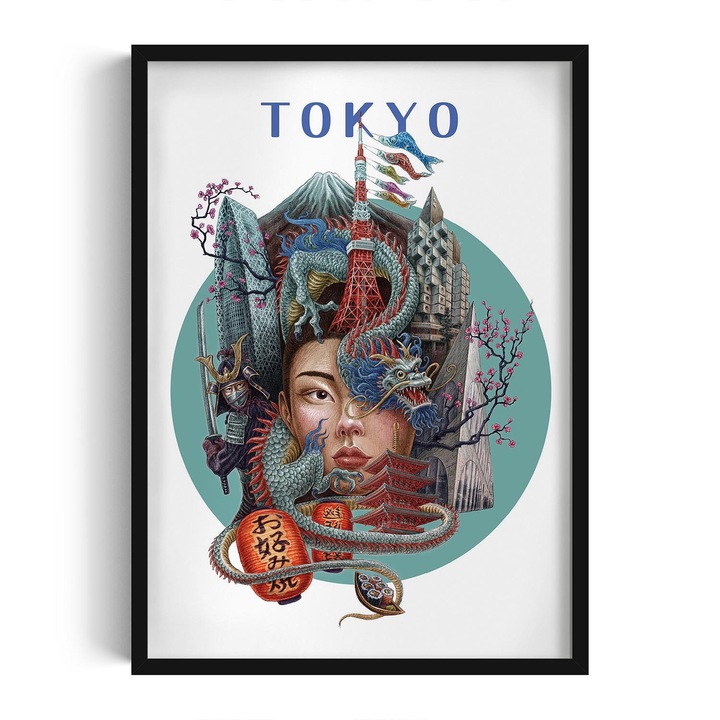 Kép keretben, Wallfluent, Tokyo, Fekete, 50x70 cm, 010330010160200281378