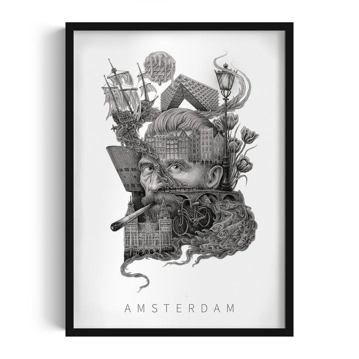 Kép keretben, Wallfluent, Amsterdam, Fekete, 50x70 cm, 010330010160200281396