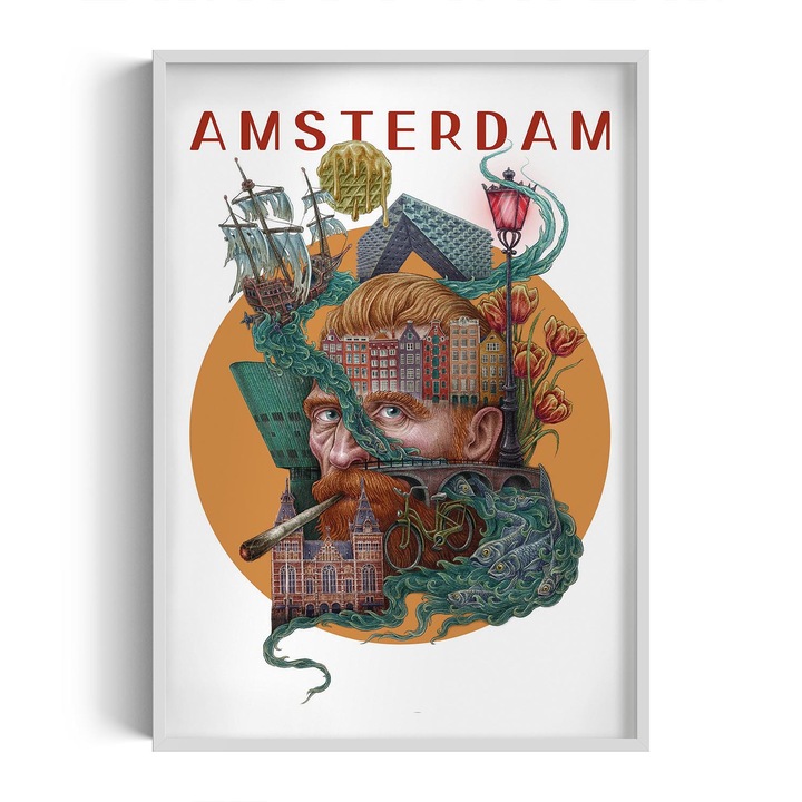 Kép keretben, Wallfluent, Amsterdam, Fehér, 70x100 cm, 010330010150100281376