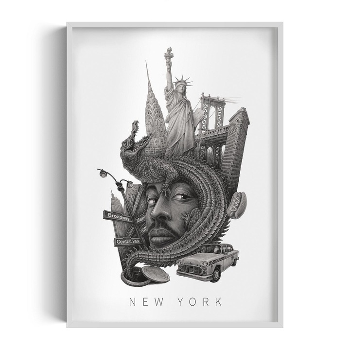 Kép keretben, Wallfluent, New York, Fehér, 70x100 cm, 010330010150100281394