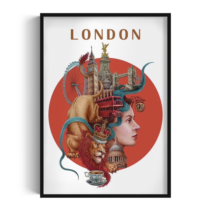 Kép keretben, Wallfluent, London, Fekete, 70x100 cm, 010330010150200281371