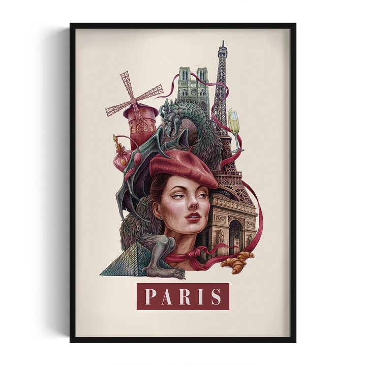 Kép keretben, Wallfluent, Paris, Fekete, 70x100 cm, 010330010150200281383