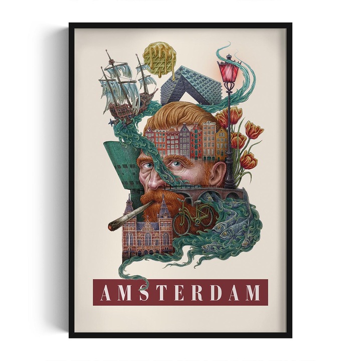 Kép keretben, Wallfluent, Amsterdam, Fekete, 70x100 cm, 010330010150200281386