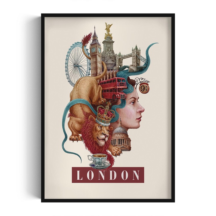 Kép keretben, Wallfluent, London, Fekete, 70x100 cm, 010330010150200281381