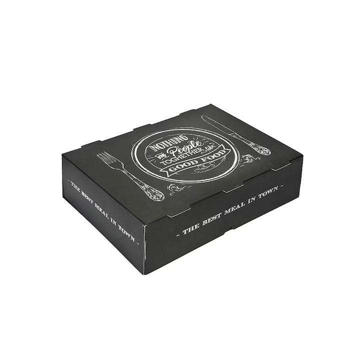 Set 10 bucati, cutie gratar / fast food, carton negru, portie mica, 13x13x5 cm