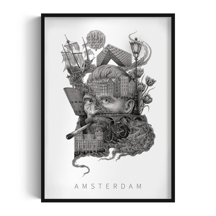 Kép keretben, Wallfluent, Amsterdam, Fekete, 70x100 cm, 010330010150200281396