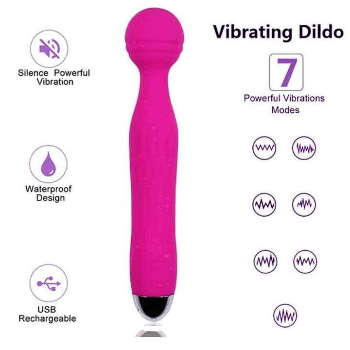 Vibrator portabil Stimulator sexual, 7 moduri de vibratie, dildo, sex toy, rezistent la apa, 17 cm, incarcare prin usb