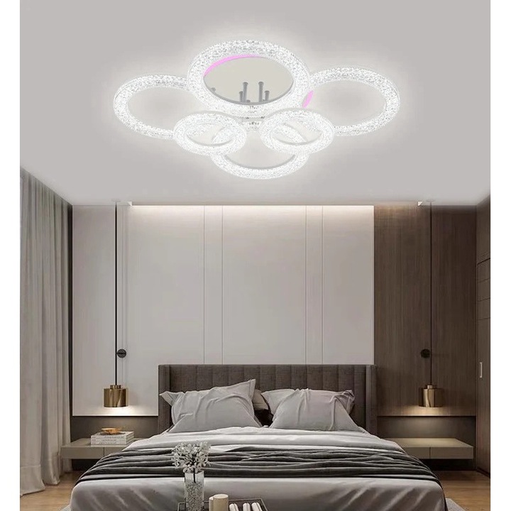 RFAN LED csillár, R9162/4+2C modell, távirányítóval, 3 féle fény plusz RGB fény, állítható intenzitás, 100 W, fehér