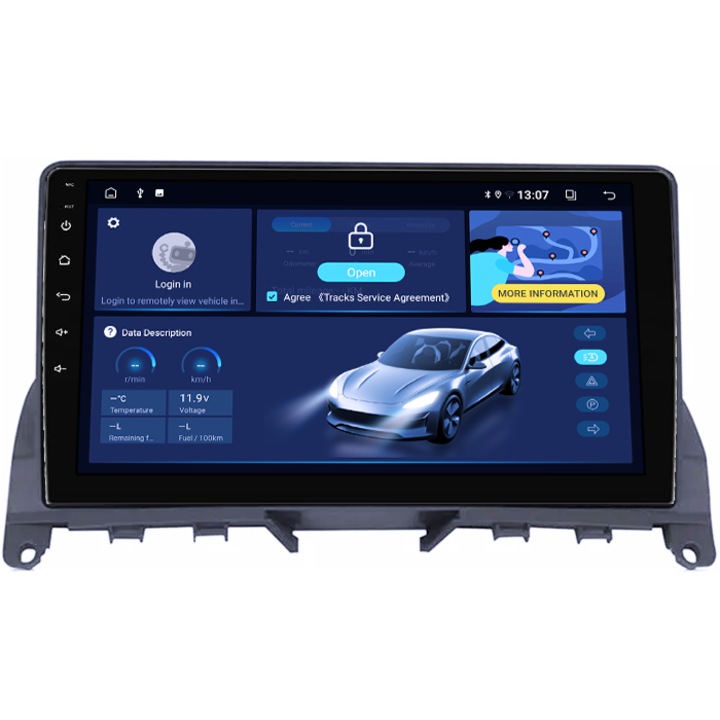 Мултимедия за Mercedes-Benz C-Class W204 2006-2012, 4GB RAM 64GB ROM, четириядрен, 9" QLED дисплей, Carplay, Android 14, Bluetooth, Play Store, поддръжка на AHD камера